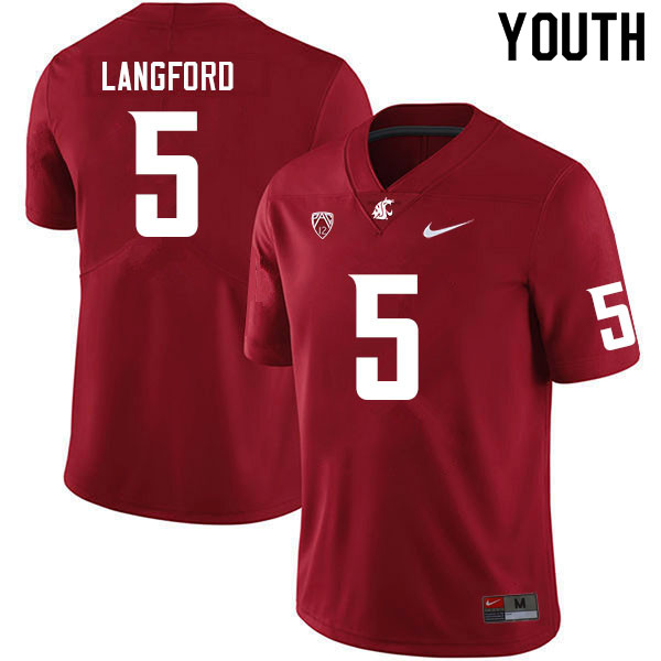 Youth #5 Derrick Langford Washington State Cougars College Football Jerseys Sale-Crimson